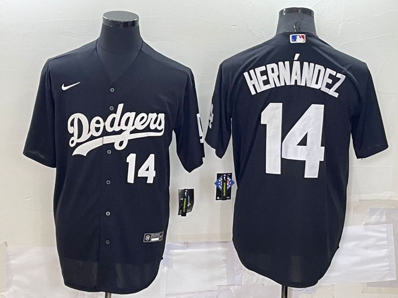 Men Los Angeles Dodgers 14 Hernandez Black Inversion Nike 2022 MLB Jersey